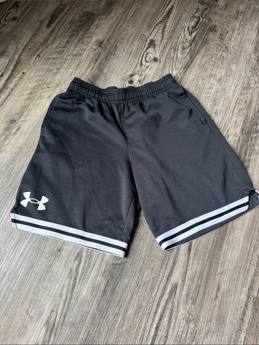 Under Armour Black Boys Athletic Shorts with White Stripe